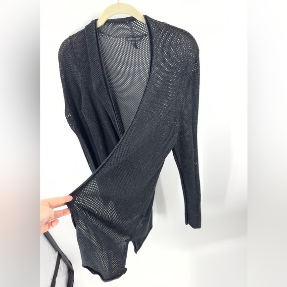 Eileen Fisher Womens Open Knit Long Line Cardigan Size L Black System Capsule - Picture 4 of 12